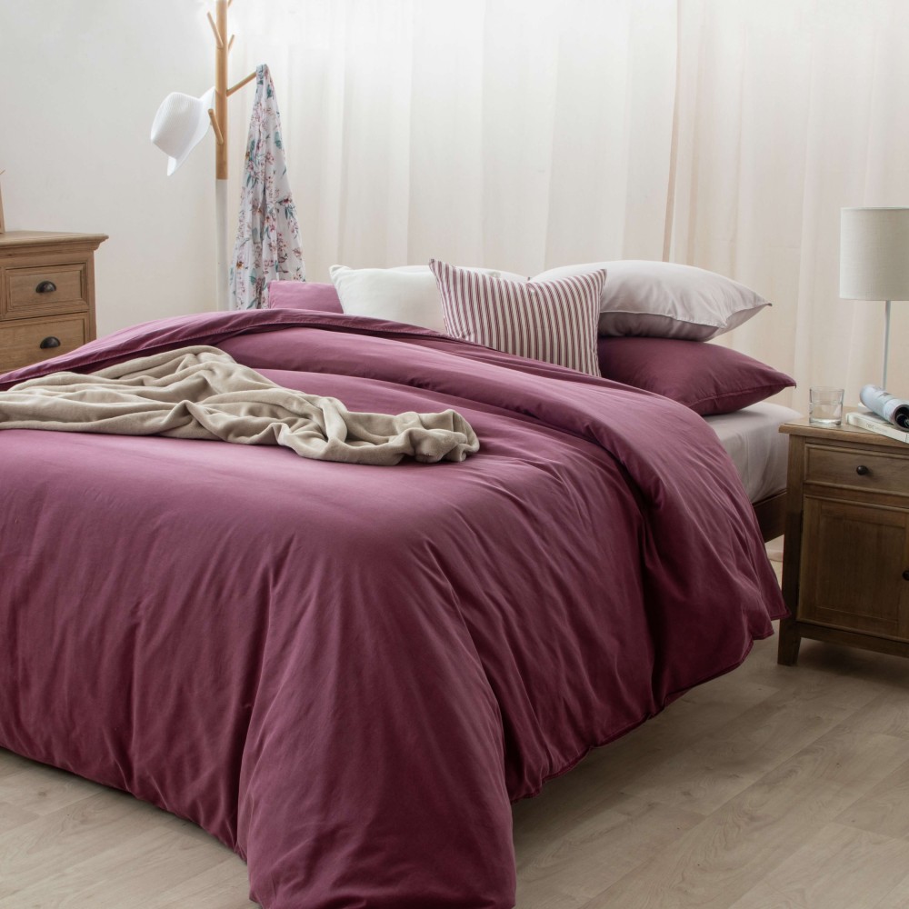 WASHED COTTON BURGUNDY DUVET COVER SET Volpes